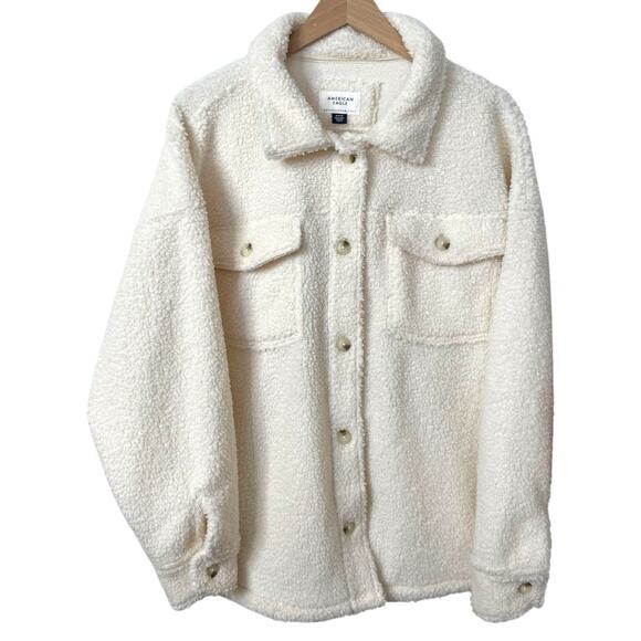 American Eagle Sherpa Shirt Jacket Button Up Soft Teddy Coat Medium - Picture 1 of 10